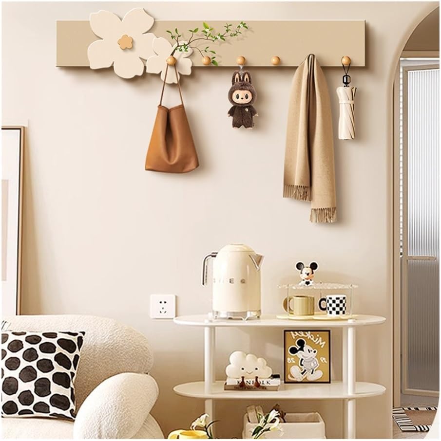 Hat Rack for Wall Decorative Wall Hooks, Flower Ins Style Clothes Organizer Shelf(Beige)