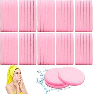 Krgiqn 120 Pack Compressed Facial Sponges - Expandable Makeup Remover, Exfoliating Cleansing Pads for Women & Girls, Pink