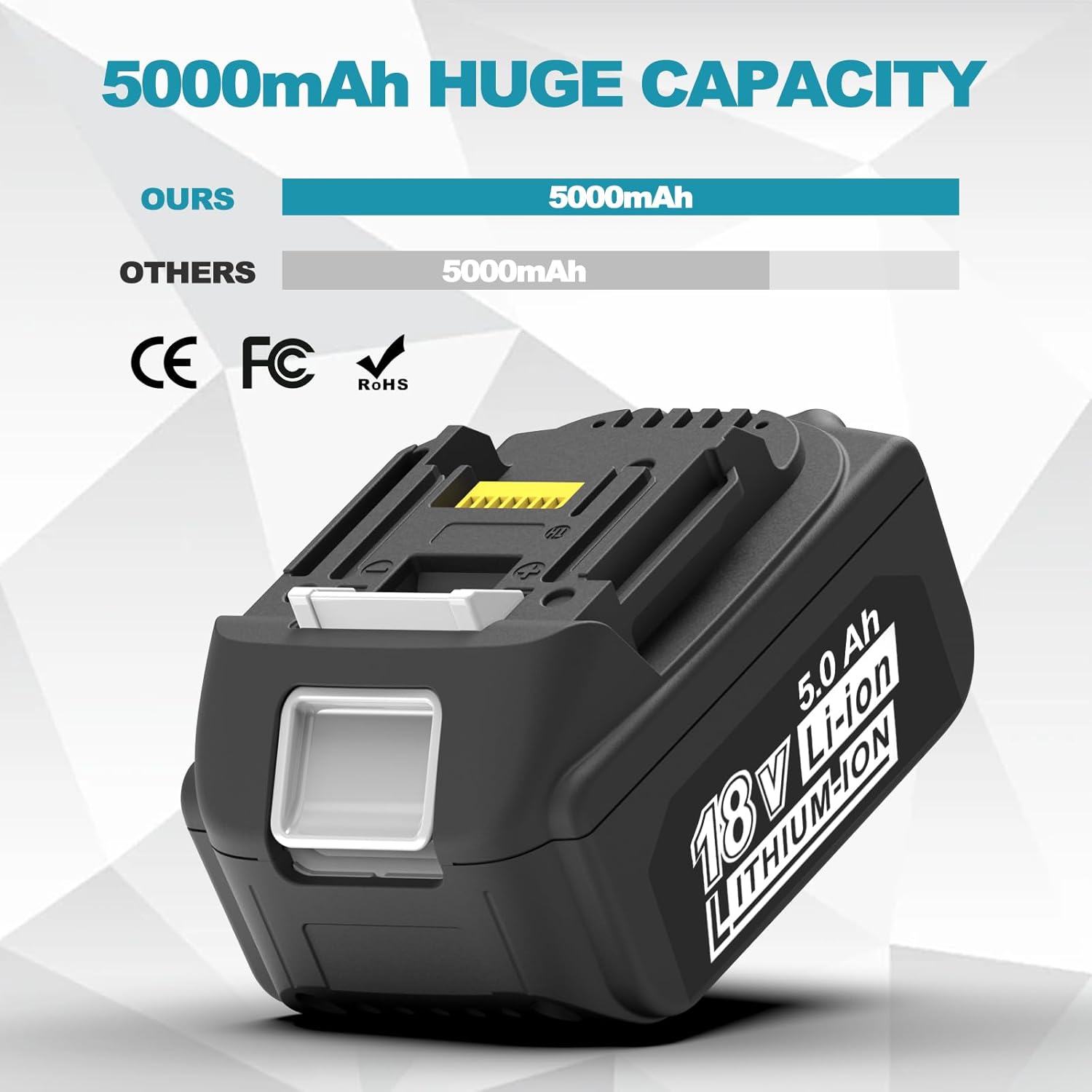 2 Packs 5.0Ah 18V Battery Replacement for Makita 18V Battery BL1850B BL1840B 1860B BL1830B BL1815B Compatible with Makita 18 Volt Cordless Power Tool and Charger - Image 6