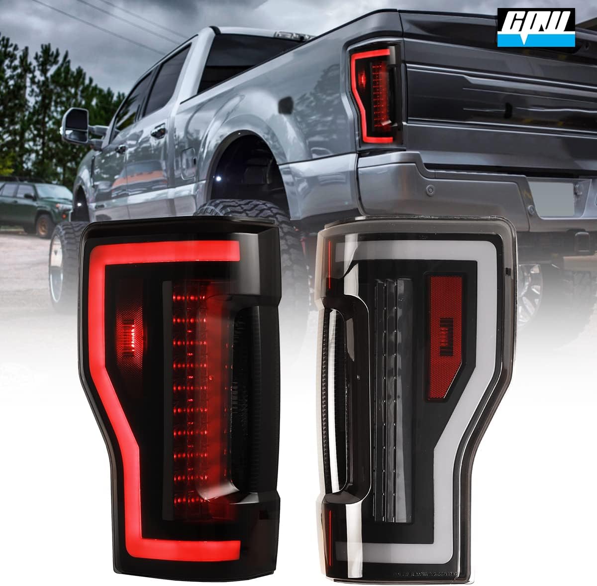 CPW LED Taillights Assembly Fit For 2017 2018 2019 Ford F-250 F-350 F-450 Super Duty Halogen Type w/o Blind Spot Detection Model, Led Sequential Turn Signal Rear Brake Lamps (Black/Smoke)