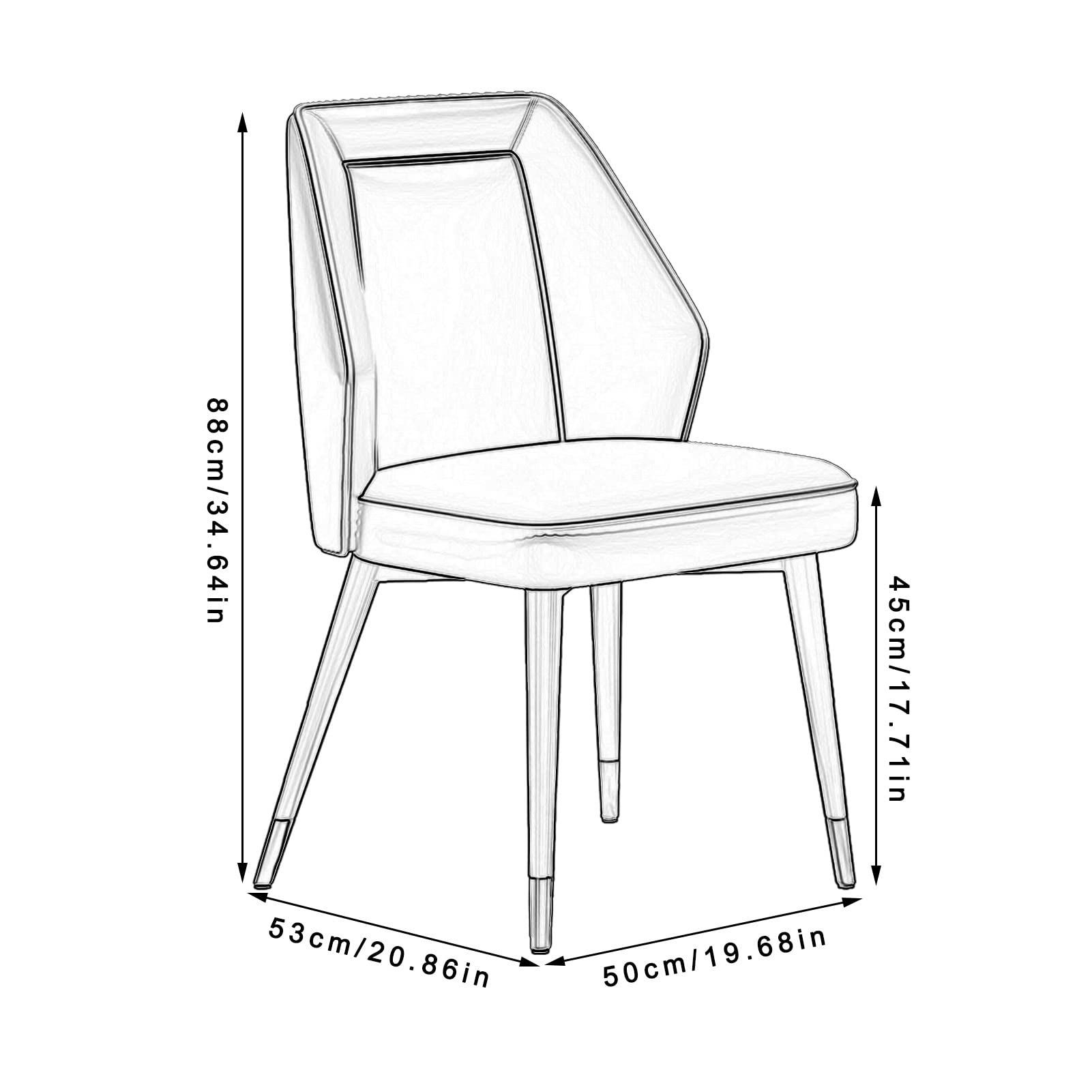 SJIALEN Modern Dining Chairs Set of 2, Metal Legs Living Room Chairs Kitchen Chairs Soft Leather Upholstered Lounge Chair Kitchen Chair (Color : Blue, Size : 50x53x88cm)