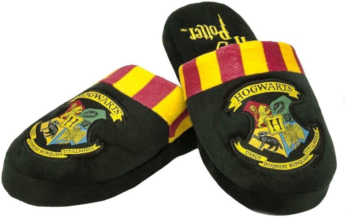 Groovy UkHarry Potter Hogwarts Men's Mule Slippers, 8/10 UK, Black/Burgundy/Yellow