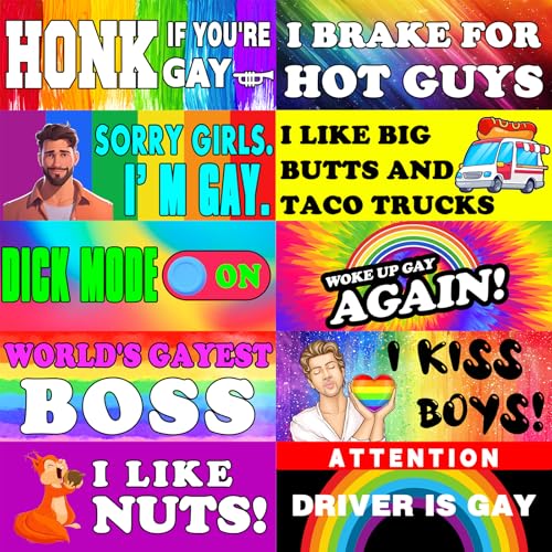 Image of 10 PCS Funny Gay Pride Bumper Sticker, Rainbow Pride LGBT Adults Pranks Magnetic Sign for Vehicle Truck Car Reusable Magnet Sticker for Fridge
