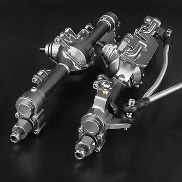 Metal Front Rear Portal Axle Rock Crawler Integrated Axle with Servo Steering Rod for 1/10 RC SCX10 II 90046 90047 RGT 86100 CC01 LCG Chassis Kit Upgrade (Gray)