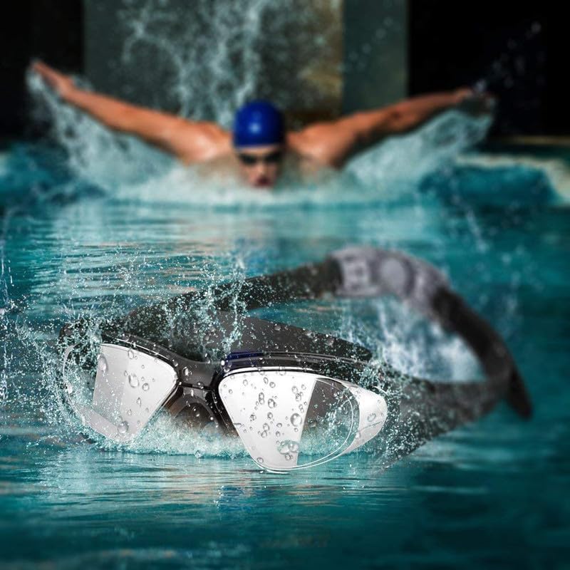 Image of Cable World Big Frame Competition Swim Goggles with Free Protective Case Pro Anti fog Protection Clear Anti-UV Swimming Goggles with Adjustable Strap