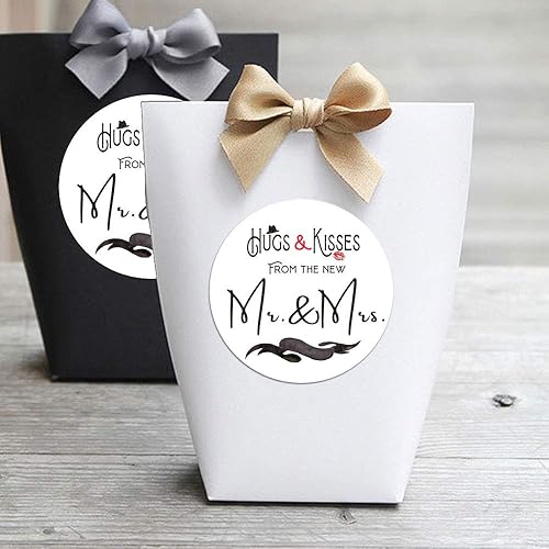 Miniatura 5 de 120 calcomanías para despedida de soltera con texto en inglés "Hugs and Kisses from the New Mr and Mrs", 1.6 pulgadas