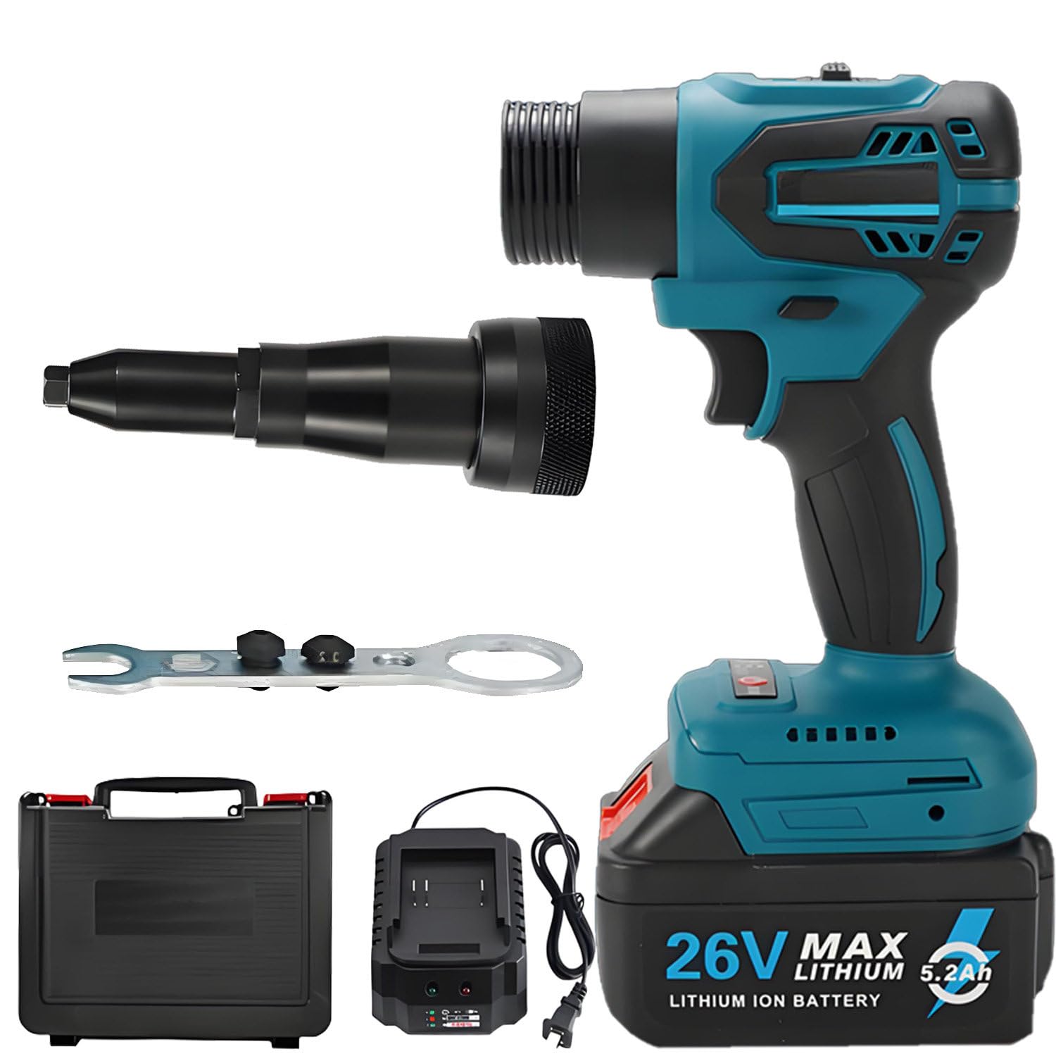 CelyToe 26V Cordless Rivet Gun Brushless - Portable Battery Pop Rivet Tool Kit completeset