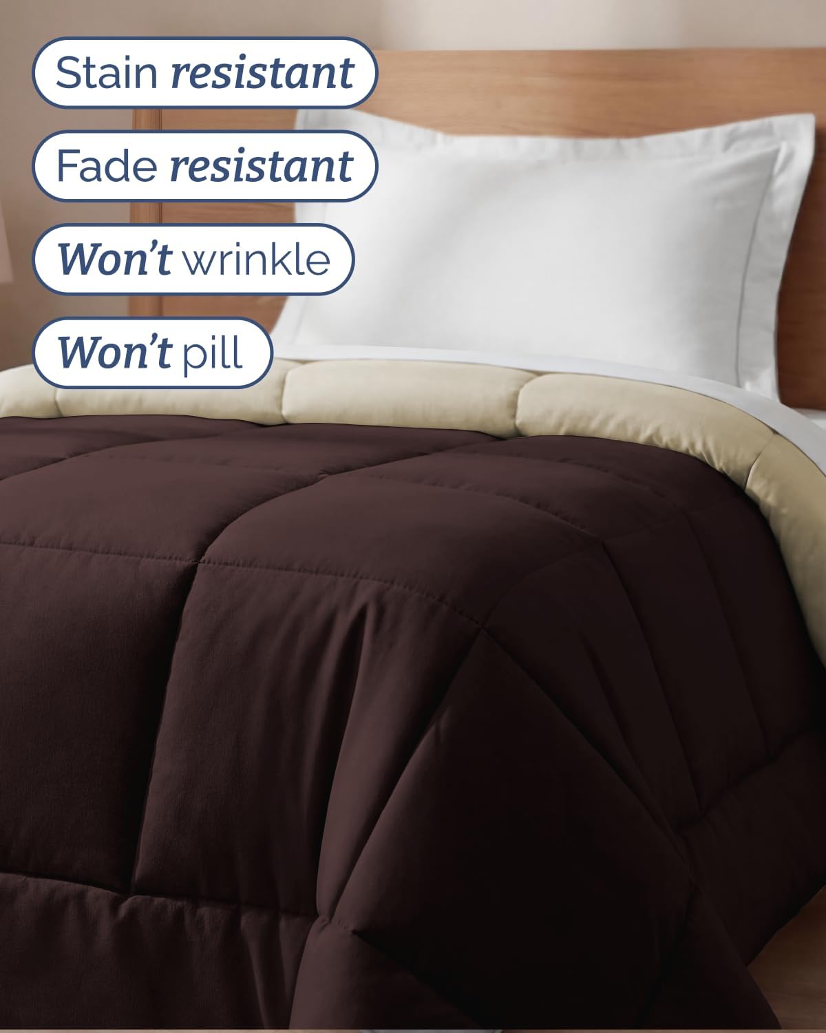 Twin Size, Brown/Beige Alternative Down Comforter - Warm, Lightweight & Breathable Hotel Quality Bedding for Men, Women, Kids & Teens - All Season Oversized Cooling Microfiber Duvet Insert Comforter