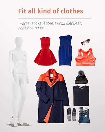 Miniatura 4 de Maniquí femenino de cuerpo completo de 69 pulgadas con base de metal ajustable para tiendas de ropa, blanco