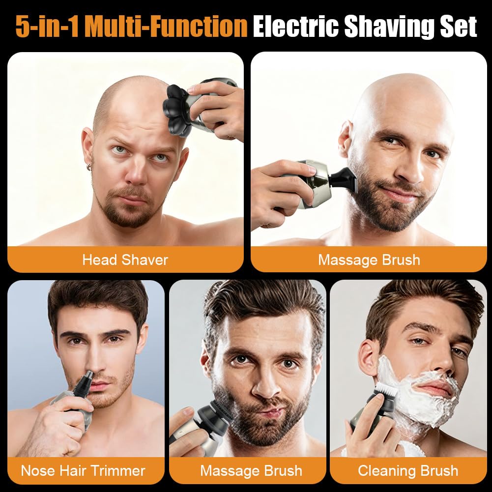 LOPHE Afeitadora Cabeza Hombre, 4D Maquina Afeitar Hombre Calvo, Afeitadora Electrica Cabeza para Calva Facial Barba, 7 Cabezales y Pantalla LED, IPX6 Impermeable en Seco y Húmedo Recargable (8 en 1)