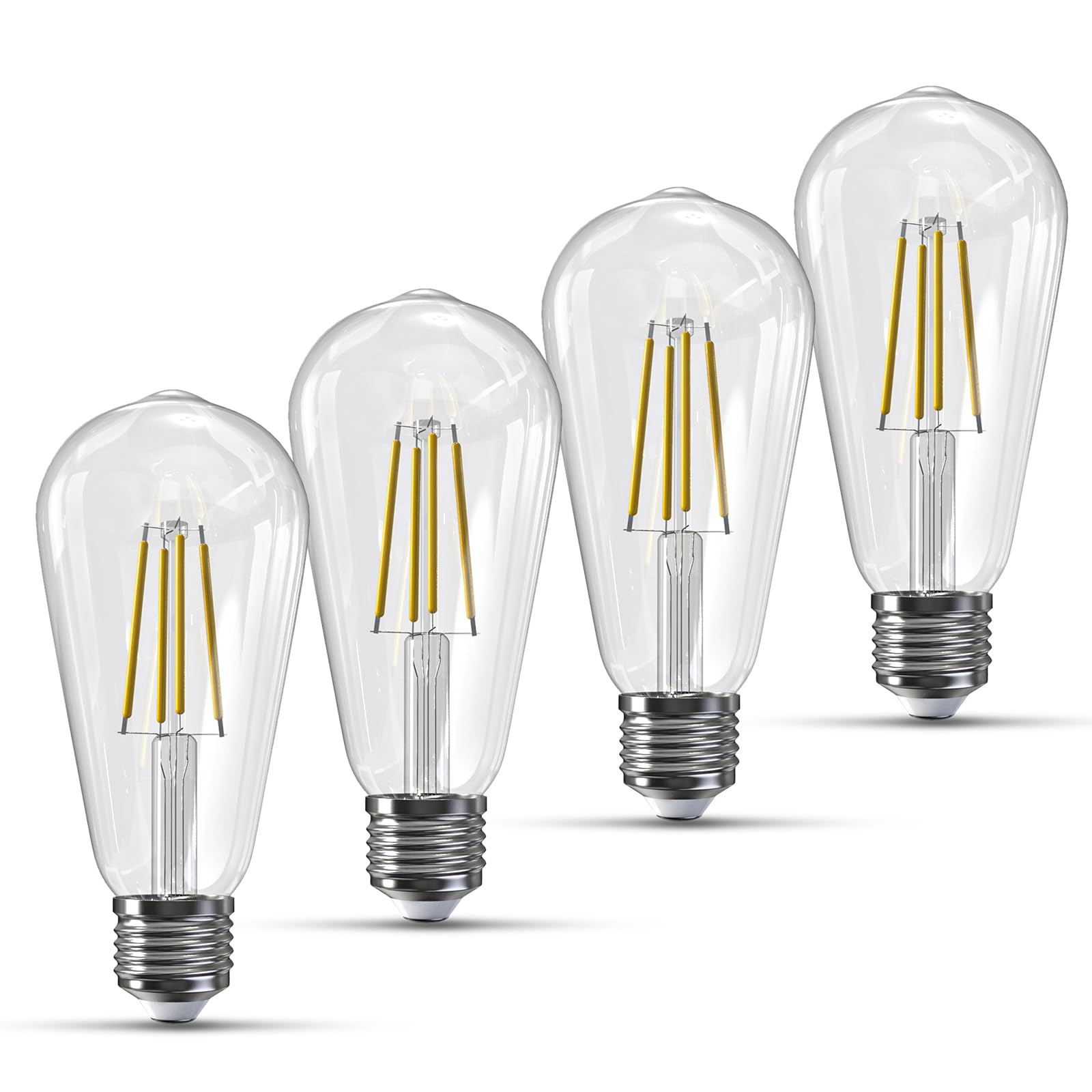 Jensense Edison Bulbs E26 LED Bulb 60 Watt Equivalent, Vintage LED Light Bulbs CRI90+ ST19, Dimmable Clear Light Bulbs (4000K Natural White, 7watt-4 Pack)