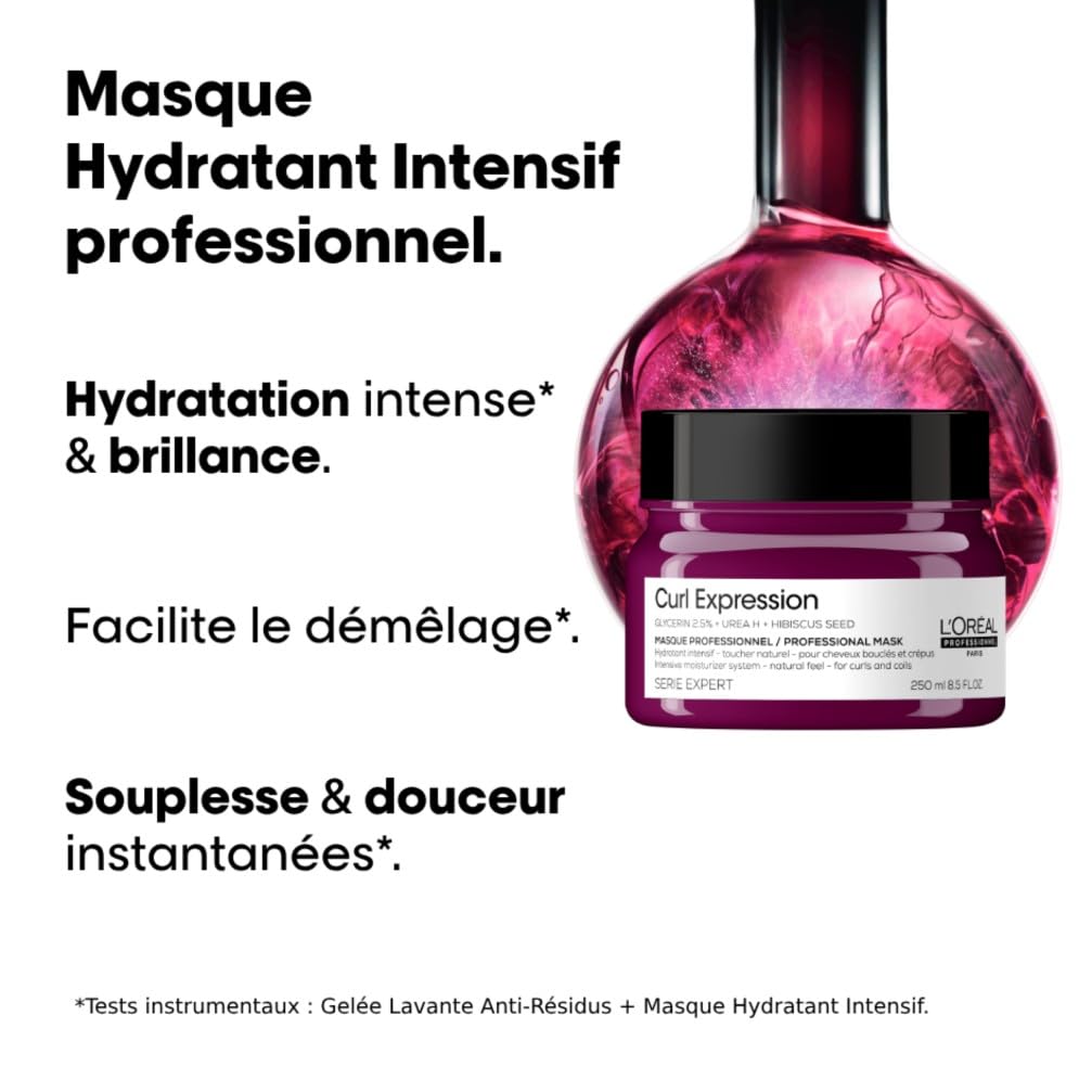 L'OREAL PROFESSIONNEL - Masque Hydratant Intensif - Cheveux Bouclés, Frisés & Crépus - Hydrate Intensément Sans Alourdir & Démêle - Sensation de Légèreté - 250 ml