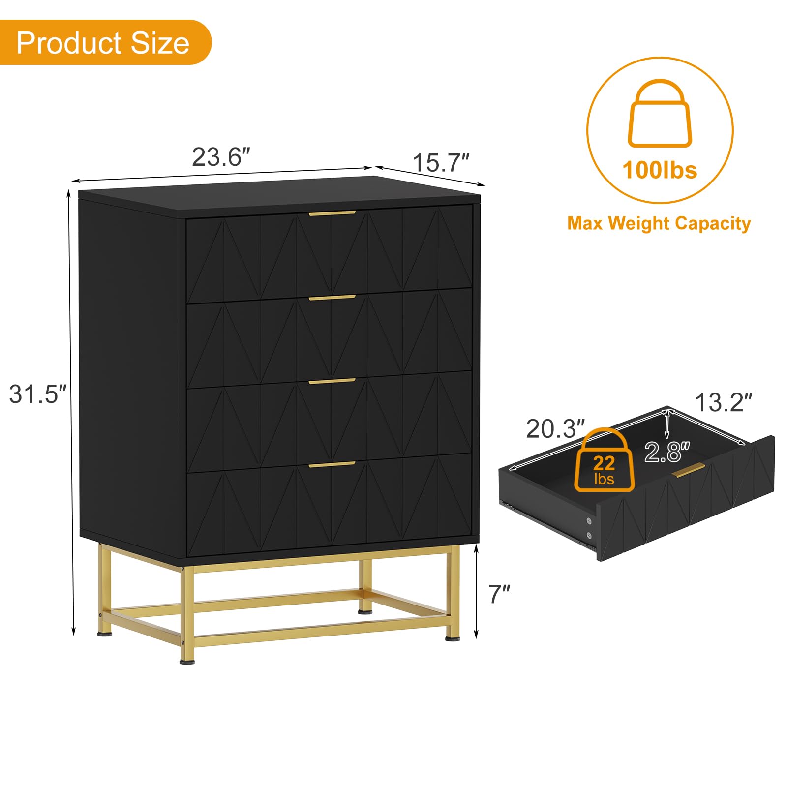 Moderna Cómoda De 4 Cajones Para Sala De Estar, Dormitorio y Pasillo - Diseño Compacto y Elegante - Patas Metálicas Resistentes - Gabinete De Almacenamiento Funcional - Mueble Organizador Práctico
