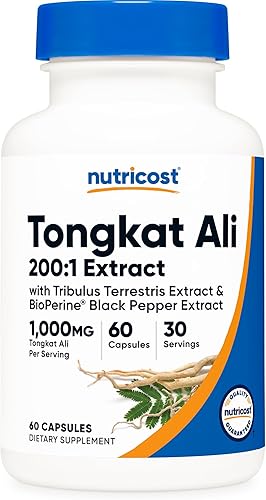 Nutricost Tongkat Ali 500 mg, 60 cápsulas – Tapas vegetarianas, sin OMG, sin gluten, extracto potente