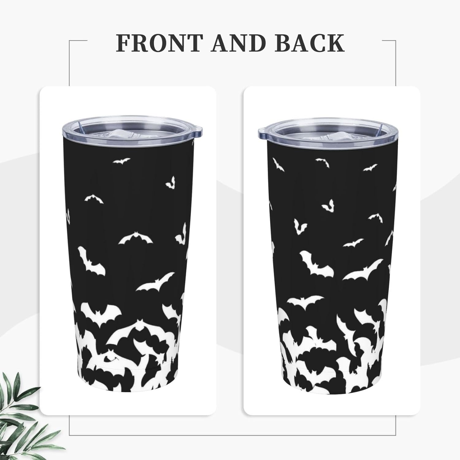 Halloween Bat Tumbler with Lid and Straw Black White 20oz Insulated Stainless Steel Cup Animal Travel Coffee Mug Water Bottle for Women Gift for Birthday Christmas - Image 2
