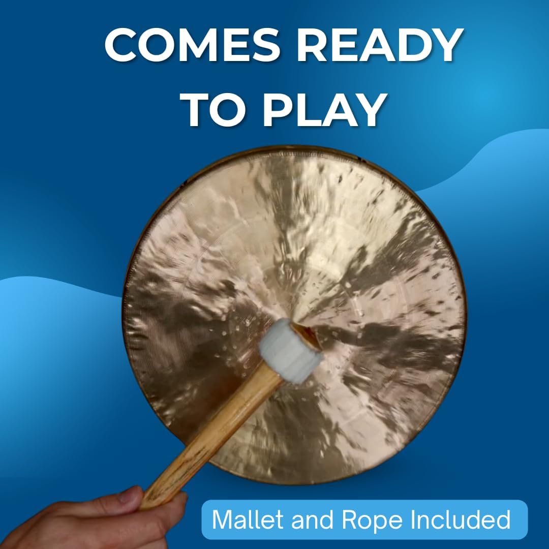 The Gong Shop Handcrafted Chinese Gong – Rich Wash & Deep Resonant Tones for Meditation, Sound Healing, Yoga or Home Decor (11" Opera Gong Fong with Mallet)