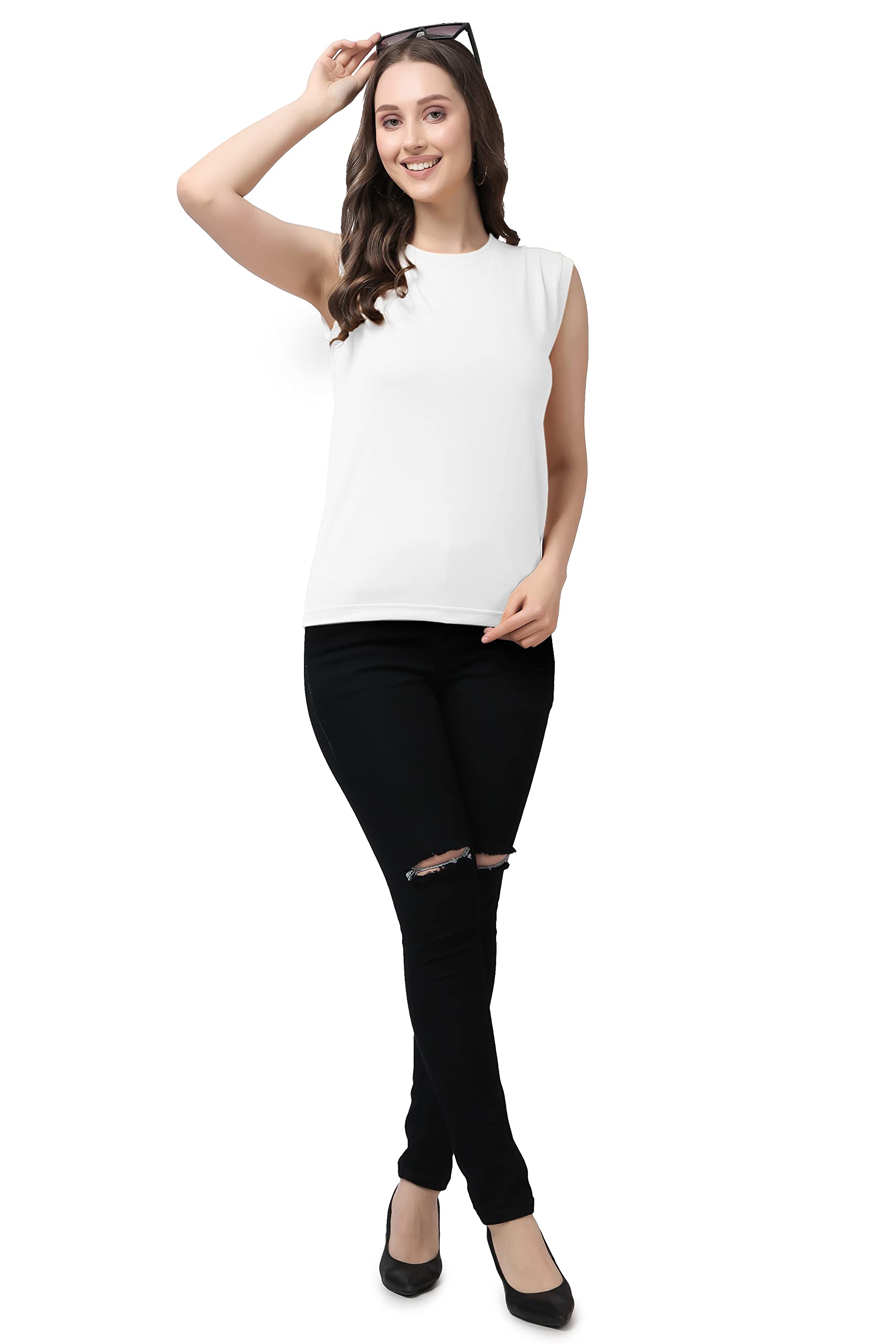 Womens Tank Tops Round Neck Cut-Sleeve Basic Solid Color Casual Summer Sleeveless T-Shirts-image-17
