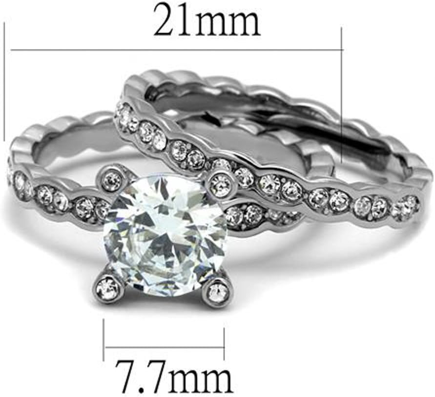 Marimor Jewelry Women's 2.25 Carat Round Cut Cubic Zirconia Stainless Steel Engagement Wedding Ring Band Set