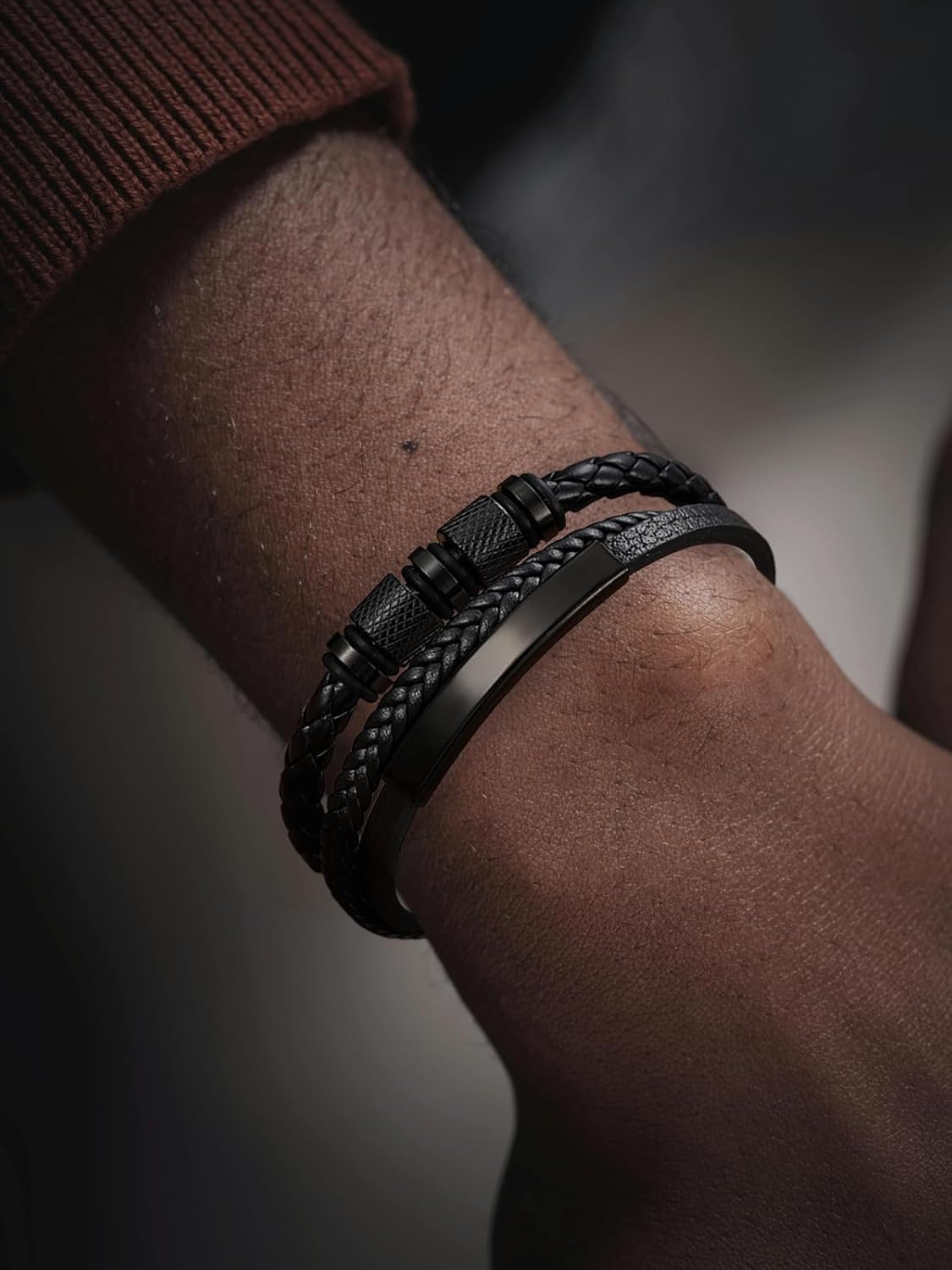 Men’s Leather Bracelet with 316L Stainless Steel Buckle – Braided Multi‑Layer Wristband Cuff Gift for Men Black/Gold Plated/White Gold Plated Size 8.3″/9″ - Image 3