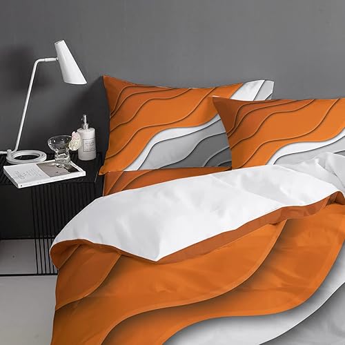Miniatura 4 de Juego de funda de edredón de 4 piezas juego de funda de edredón tamaño Queen diseño geométrico abstracto naranja y gris juego de funda de edredón
