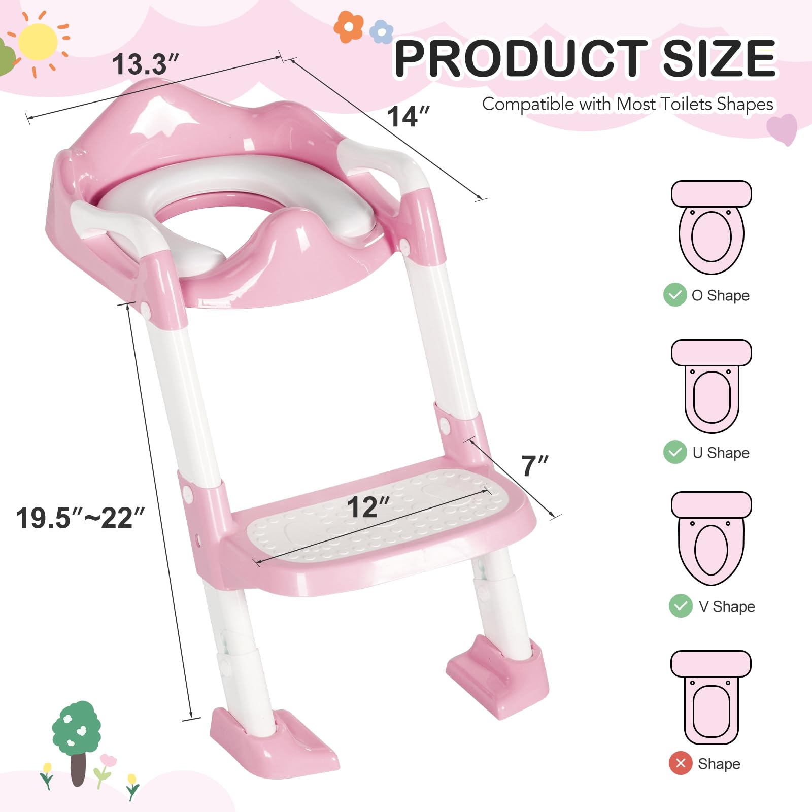 BRINJOY Töpfchentrainingssitz mit Tritthocker, Leiter, Töpfchentoilettensitz mit Töpfchentrainingstabelle und gepolstertem Griff, Kinder-Töpfchentraining, Toilettenstuhl für Mädchen und Jungen, mit