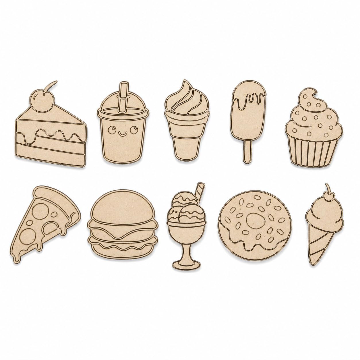 Manas Impex Pre-Marked MDF Cutouts 8 cm 3.5 mm Thick – Set of 10 Unique Designs for Kids & Adults, Shapes for Coloring, Painting, Resin Art, DIY Crafts & Learning Activities (Ice Cream)-image-44