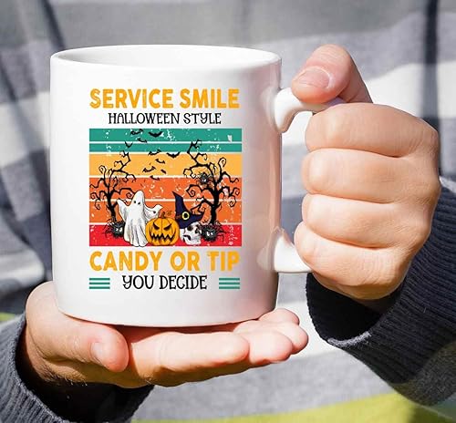 Miniatura 6 de Funny Gift Happy Halloween Themed Gift For Trick Or Treaters - Service With A Smile - Candy Or Tip, You Decide - 11 Oz White Ceramic Coffee Mug