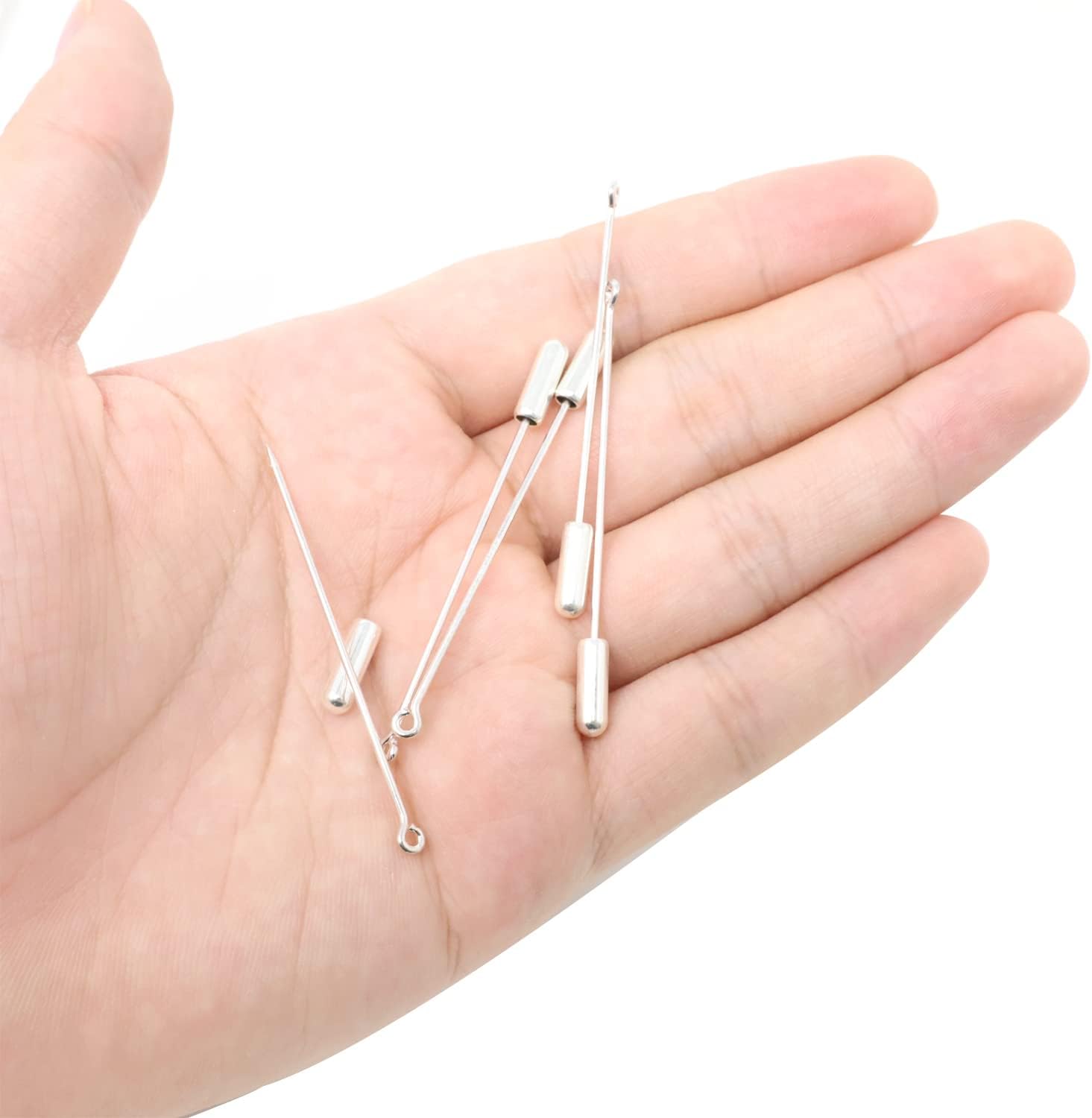 Honbay 20PCS Jewelry Making Safety Pins, Metal Stick Pins, Blank Brooch Bases, Lapel Sticks, Scarf Badge, Suit Tie Hat Pins, Hijab Pins with Safety Caps (Silver)