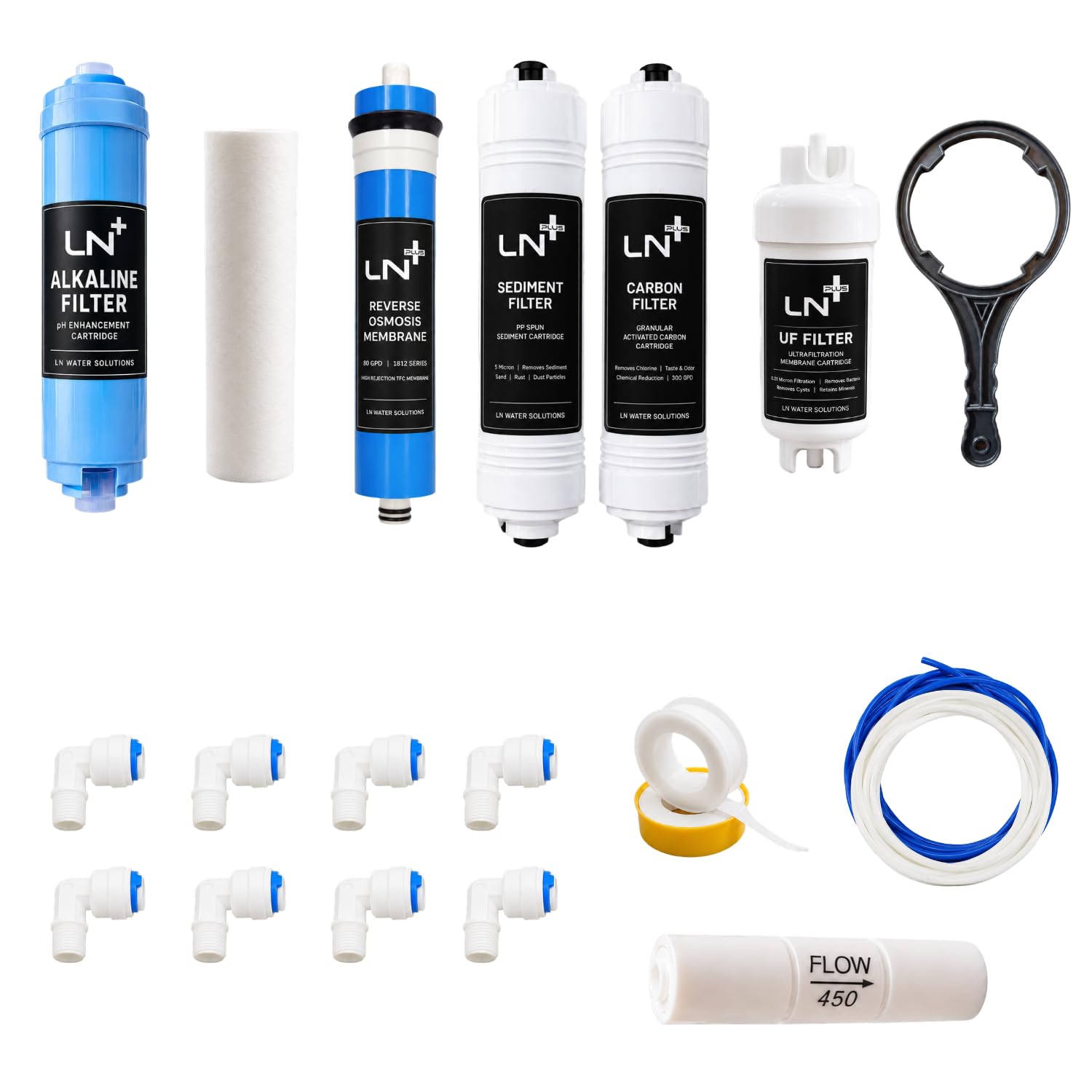 Complete 80 GPD RO Water Purifier Service Kit with Alkaline Cartridge, RO Membrane, UF, Sediment, Carbon Cartridge & Installation Accessories-image-33