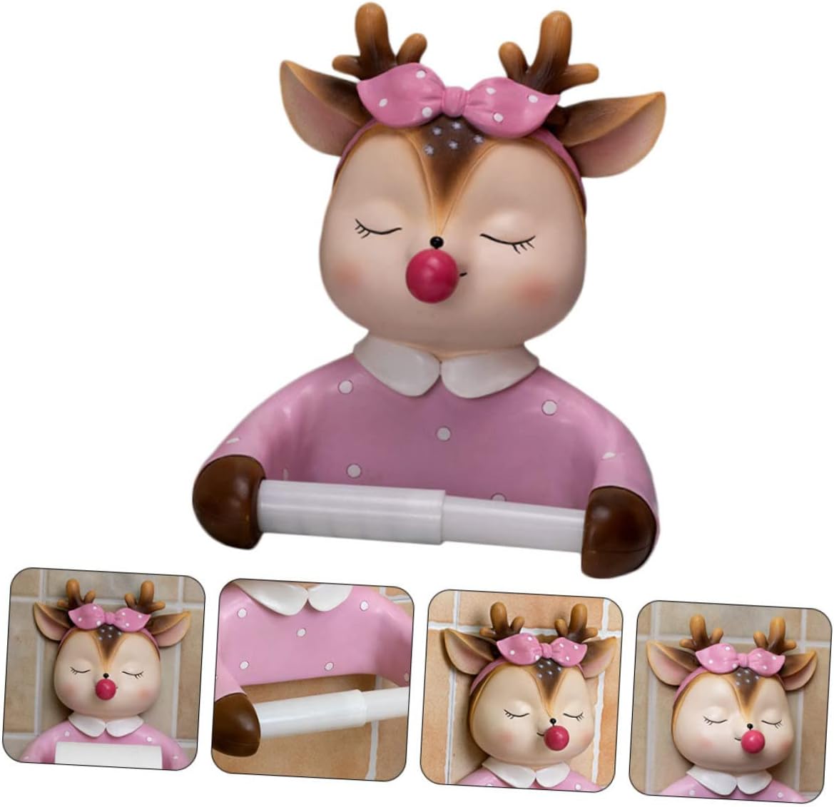 Angoily 1pc Cute Wall-Mounted Toilet Paper Holder Creative Deer Rack for Bathroom Easy to Install Resistant Roll Paper Shelf for