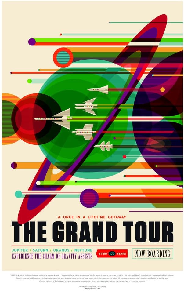 The Grand Tour Poster NASA Space Retro Travel Vintage Science Tourism Galaxy Cool Wall Art Print Poster 24x36