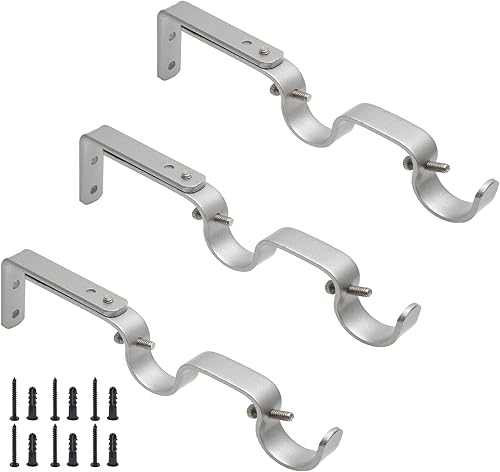 3 soportes de barra de cortina plateados, soportes ajustables y resistentes para colgar cortinas, barra de 1 pulgada, color plateado