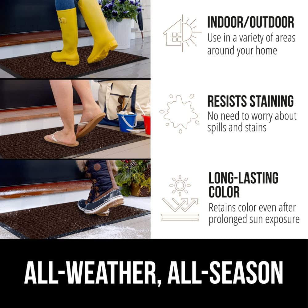 GORILLA GRIP 100% Waterproof All-Season WeatherMax Doormat, 72x24, US Designed Natural Rubber, Stain and Fade Resistant, Low Profile Indoor Outdoor Door Mats, Easy Clean Patio Mat, Coffee Squares - Image 3