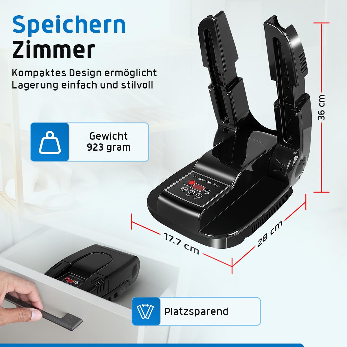 Fleau Smart Schuhtrockner – Ozon-/Trocknungsfunktion – Schuherfrischer – Geruchsentferner – Inkl. Duftkugeln & Schuhbürste (Schuhtrockner mit Verlängerung)