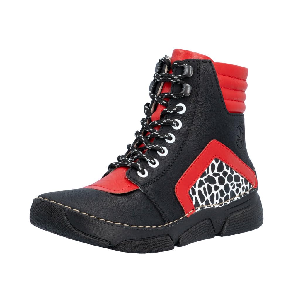 Rieker 45904-60 Damen Schnürstiefelette Synthetik schwarz/weiß/rot