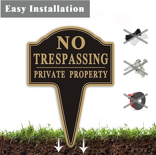 Miniatura 4 de Yuntarda - Letrero de propiedad privada con estaca integrada, 2 letreros de metal de aluminio inoxidable de 10 x 14 pulgadas, impermeable, para uso