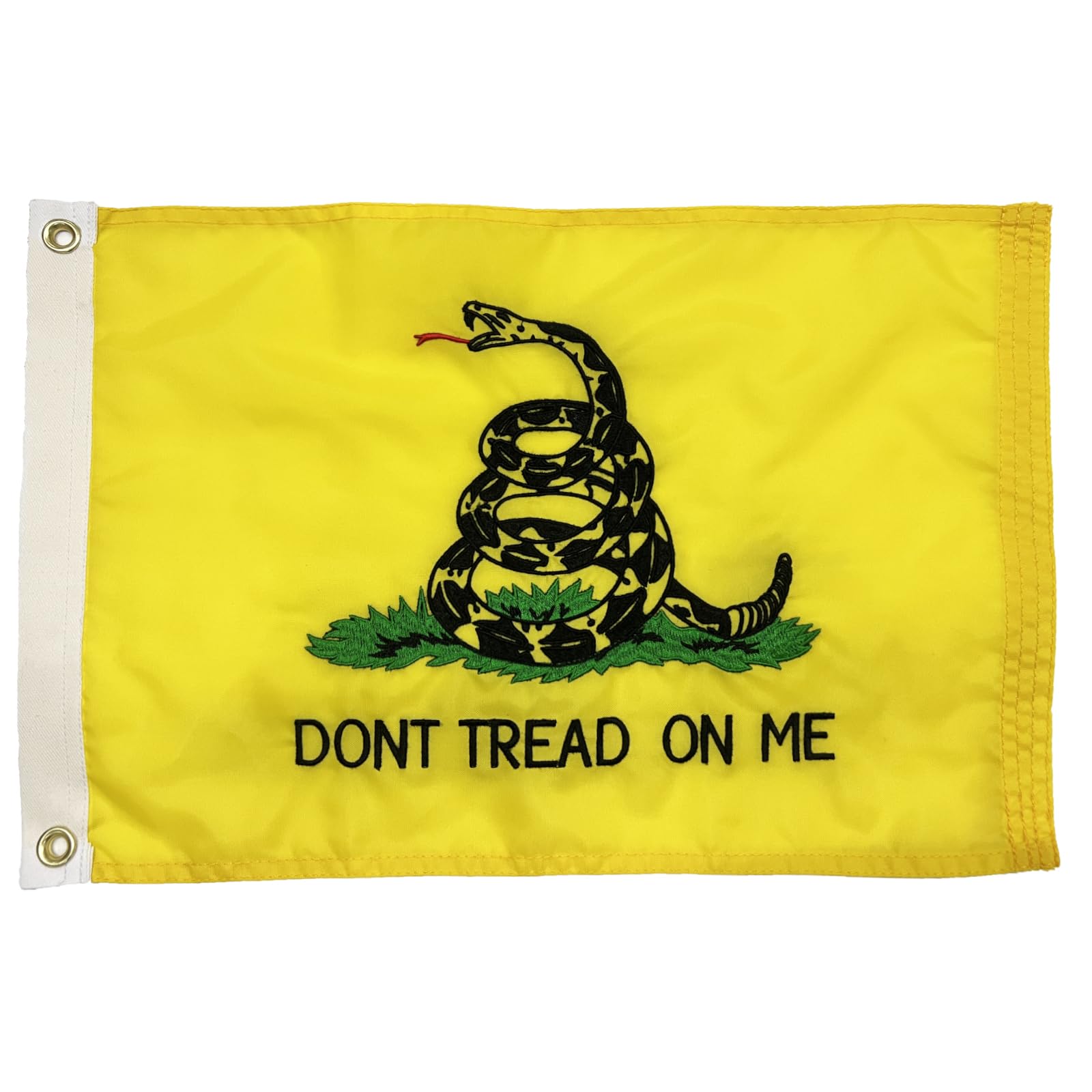 FRF Dont Tread On Me Flag 12x18 Inch, Embroidered Gadsden Flag for Boat, 210D Nylon for UTV, With 2 Brass Grommets and 4 Rows of Lower Stitches