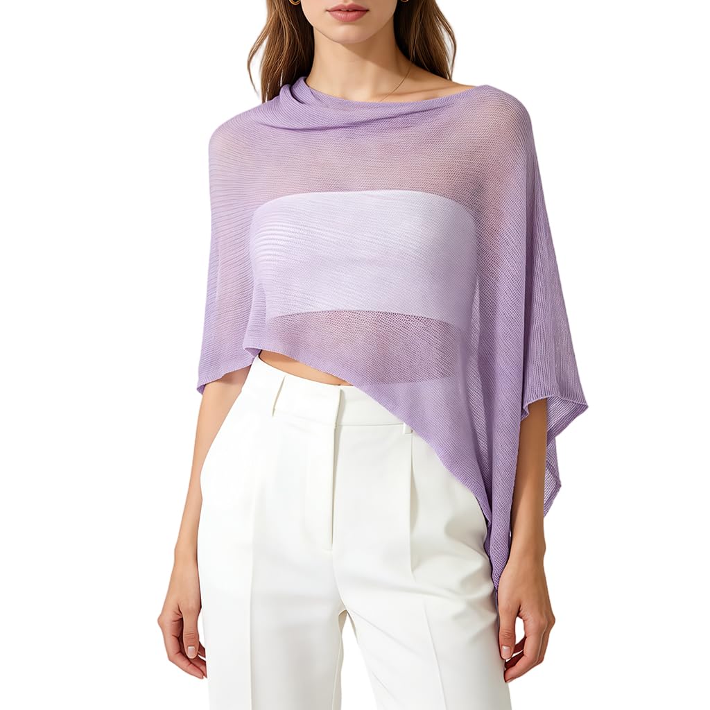 sannidhi Women Beach Cover-Up Sheer Fashion Shawl and Shoulder Wrap Lightweight Summer Swimwear Backless Top for Pool, Beach, and Vacation, Versatile Elegant Outfit, Purple-picture-18
