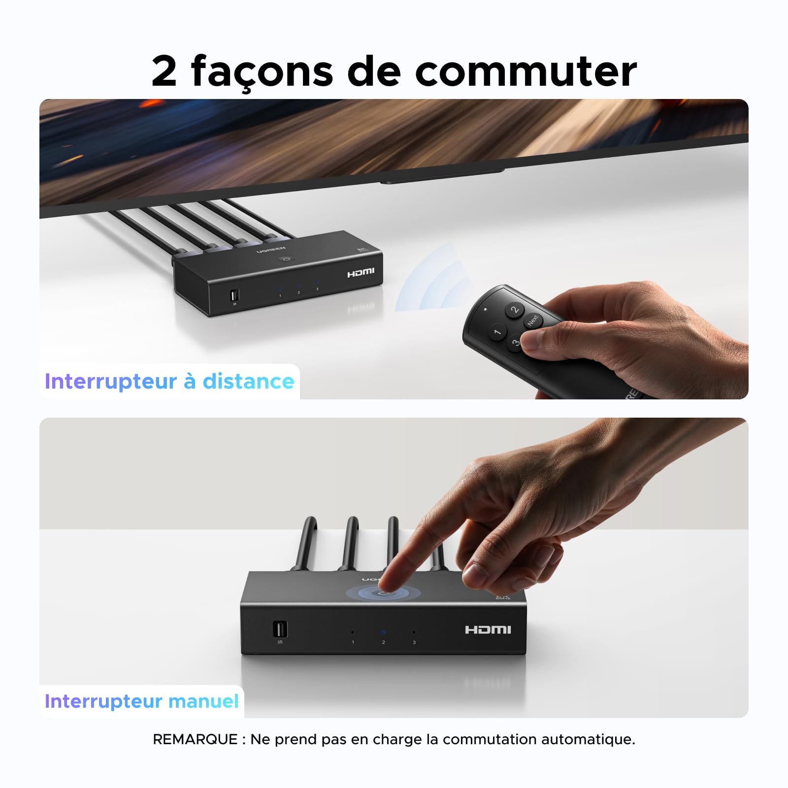 UGREEN Switch HDMI 2.1 3 Entrées 1 Sortie Commutateur 8K 60Hz 4K 240Hz