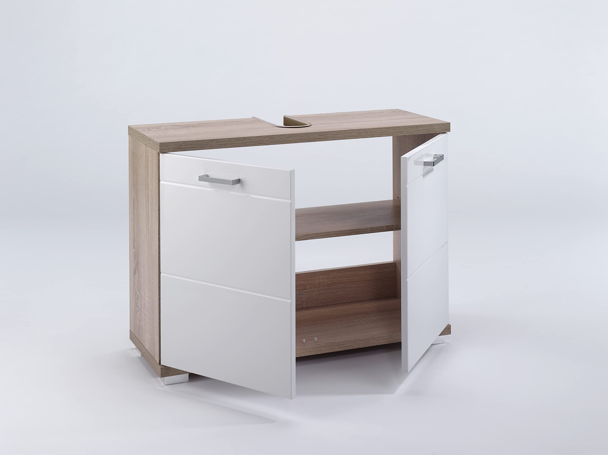 byLIVING Waschtischunterschrank Nebraska, 2-türig, B 80, H 59, T 31,5 cm | stehender Waschtischunterschrank, in Sonoma Eiche Hochglanz Weiß