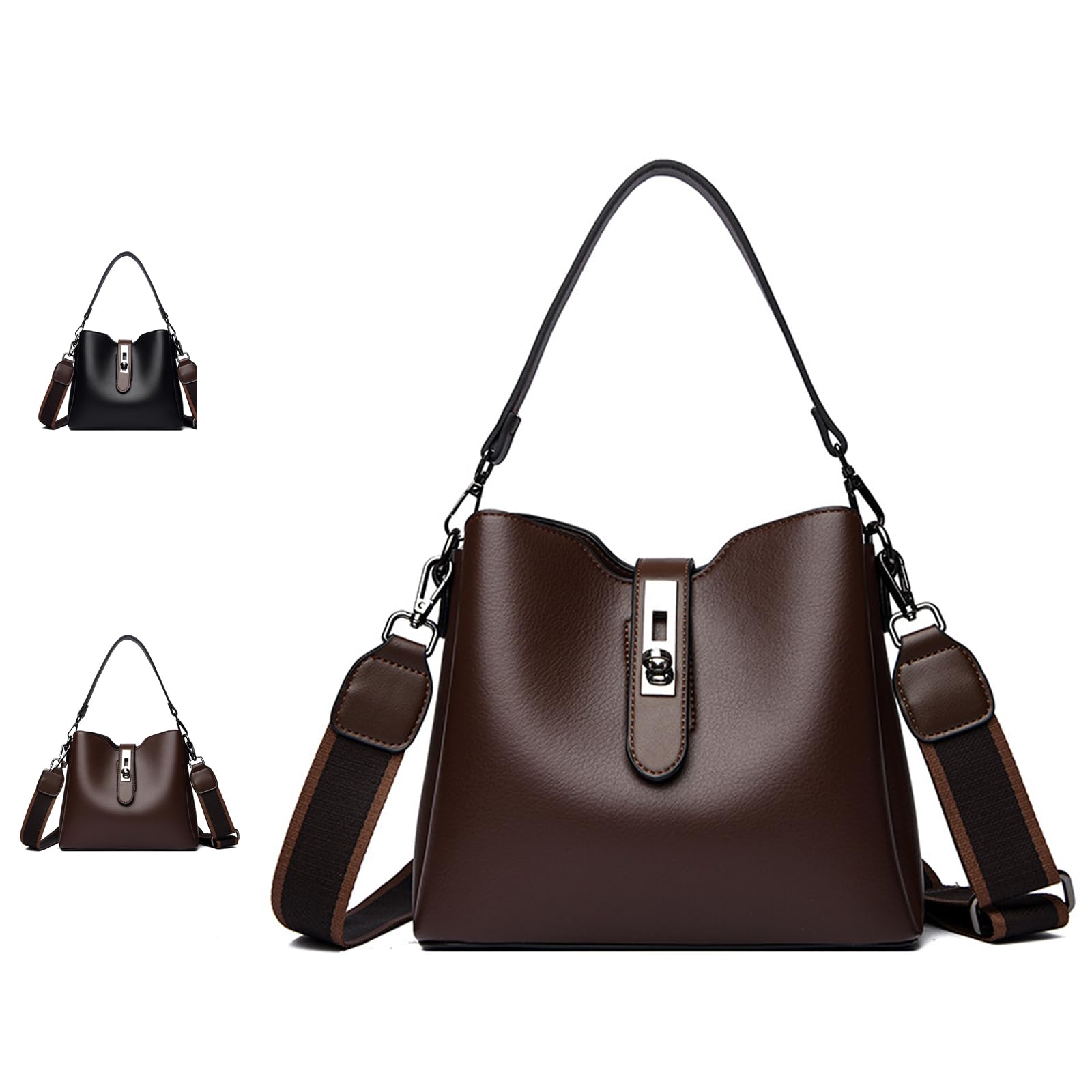 Damska Torba Typu Worek, Regulowany Design Z Trzema Paskami, Retro I Duża Pojemność, Uniwersalna Torba Na Wiele Okazji, Nowa Torba Na Ramię Z 2025 R (Brown)