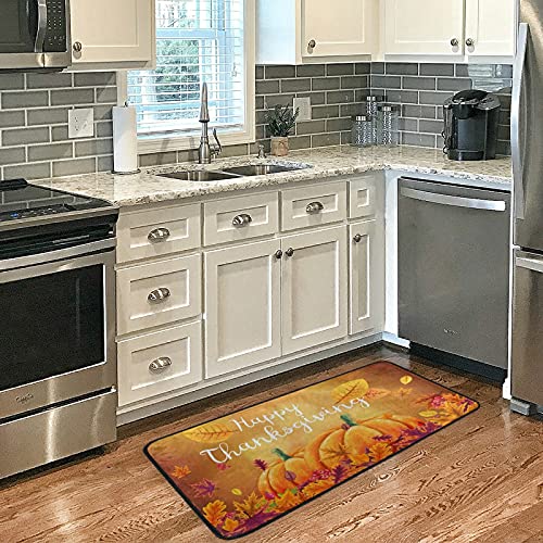 Thanksgiving Rug Kitchen Rugs Runner Happy Thanksgiving With Pumpkin Autumn Leaves Doormat Bath Rugs Mat Non Slip Area Rugs For Bathroom Kitchen Indoor 39" X 20" #TOP28