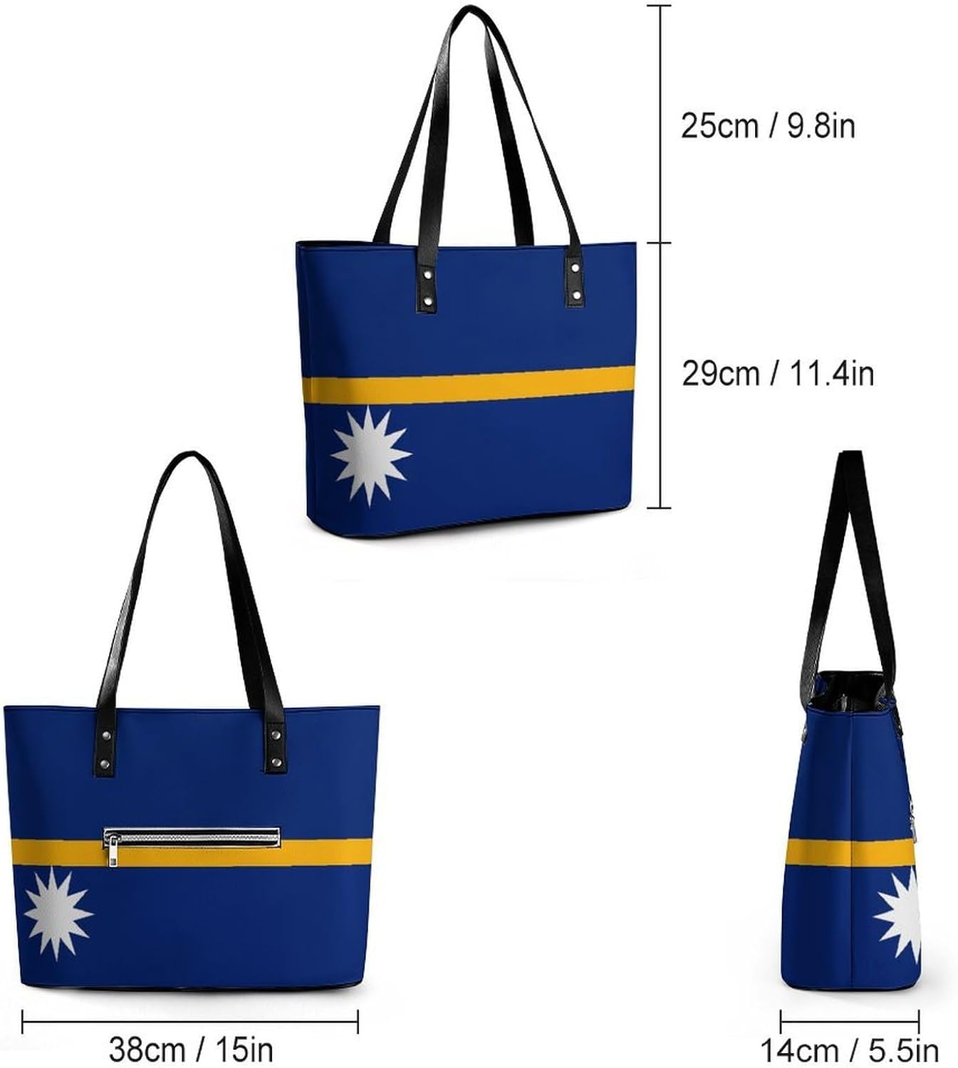 Nauru Nauruan Flag Women's Tote Leather Handbag Shoulder Bag Purse for Shopping Travel