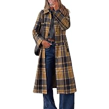 Cicy Bell Womens Plaid Trench Coat Fall Lapel Single Breasted Long Jacket