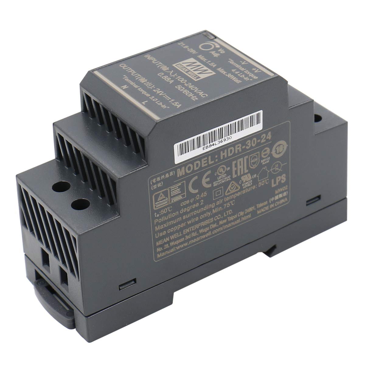 Din-Rail Fuente de alimentación 36W 24V 1,5A ; MeanWell HDR-30-24