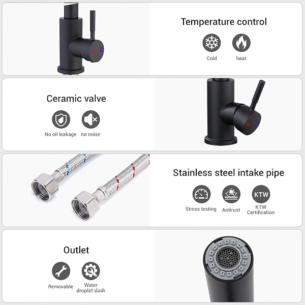 JOTOL Robinet de Cuisine Flexible,Mitigeur Cuisine Rabattable,Pivotant à 360° d'Évier à Arc Élevé,Pulvérisateur Escamotable 2 Modes,Mousseur Démontable,Froid et Chaud Disponibles - Noir - 4