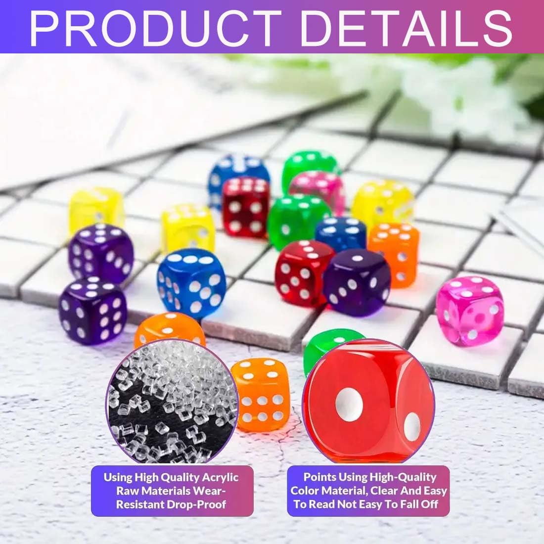 Set di 50 dadi traslucidi colorati da 14 mm con 6 facce,10 Colori,Dadi Traslucido Colori, per enzi, Farkle, Yahtzee,giocare ai giochi,Bunco or Insegnare i Matematici