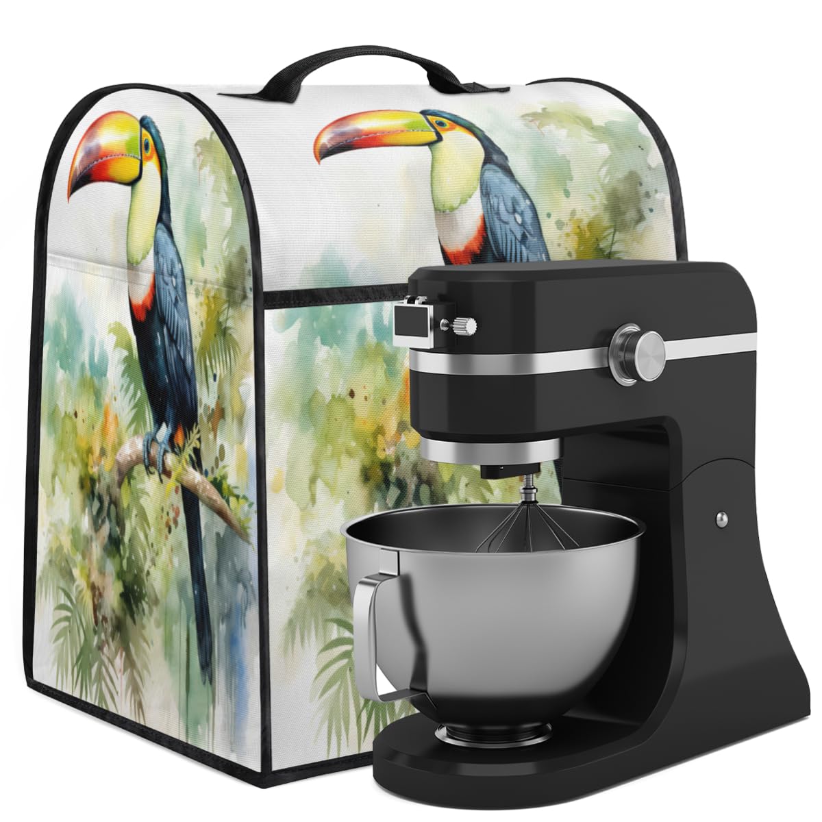 Coffee Maker Cover Watercolor Toucan Kitchen Appliance Covers Small Appliance Covers Blender Cover Juicer Cover Dust Covers for Kitchen Appliances with Top Handle and Pockets,Washable,B769