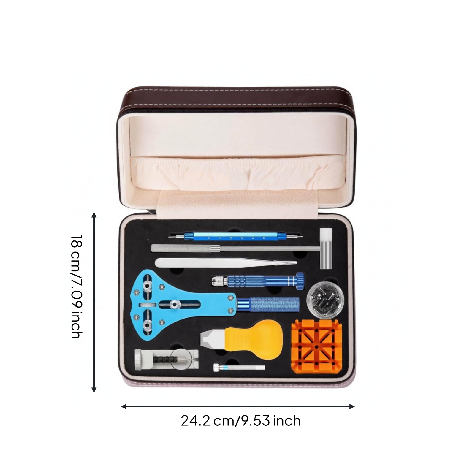 Perfeclan Kit de Reparación de Relojes Herramientas Set Juego Estuche con Herramienta de Soporte y Alicates de Precisión Material Metal y Cuero Adecuado para Cambios de Correa Banco de Trabajo Hogar