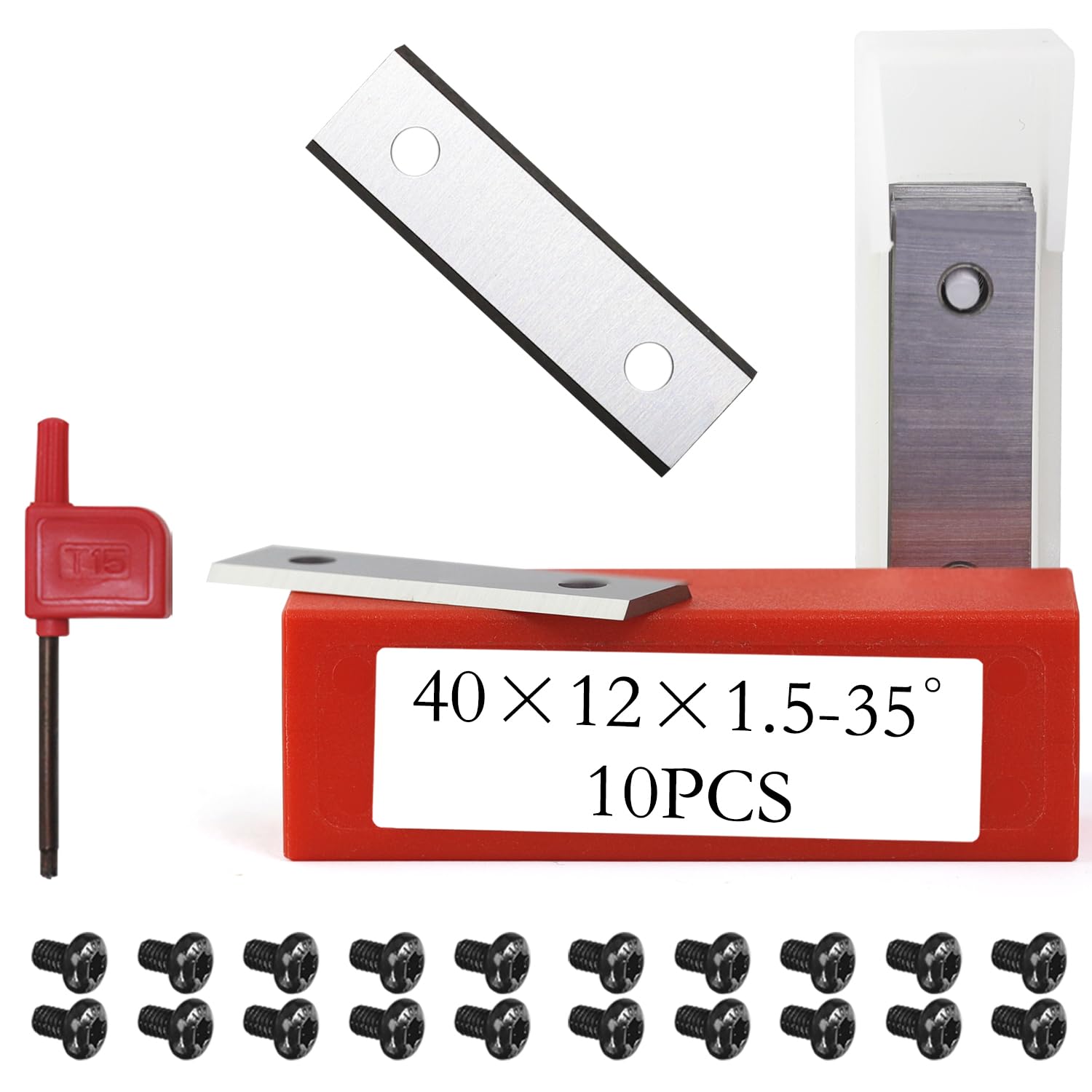 Hartmetall-Einsätze, 40 mm, 2 Kanten, Einsätze, Messer für Holzbearbeitung, spiralförmige Hobelschneider, Handfarbschaber und Ersatzfräser-Bit, Trimmer, 10 Stück, 40 x 12 x 1,5 mm